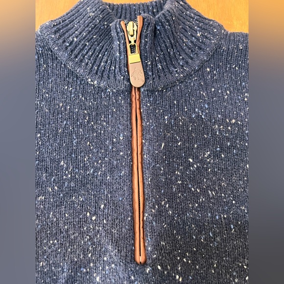Orvis Sweater Navy Blue Speckled Knit Wool/Cashmere 1/4 Zip Pullover. Men Size M - Picture 2 of 7